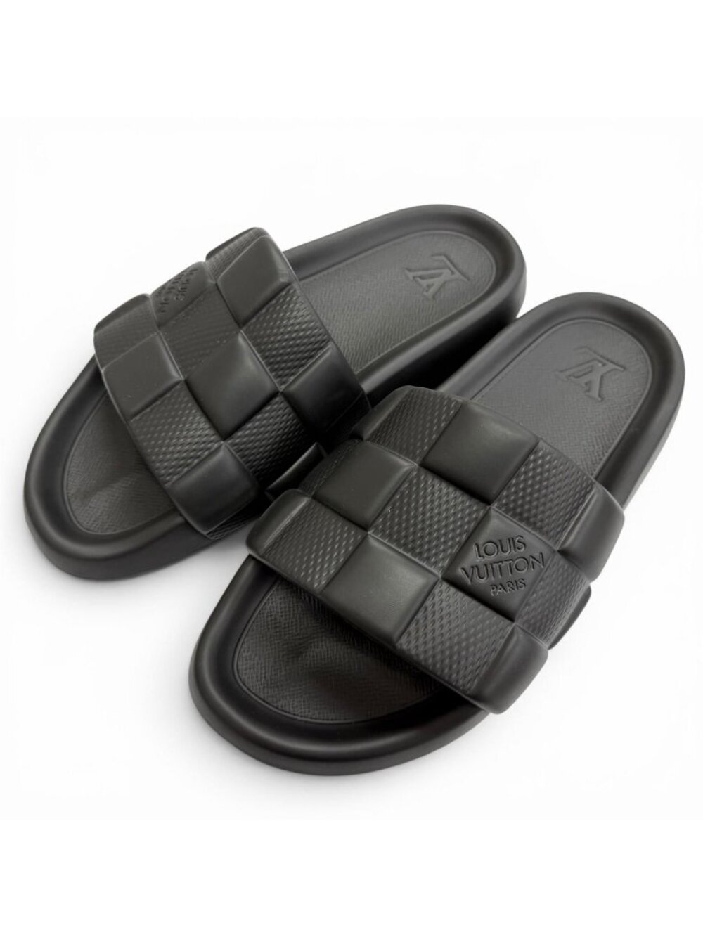 Louis Vuitton LV Waterfront Line Rubber Damier Slide Sandals Black 8